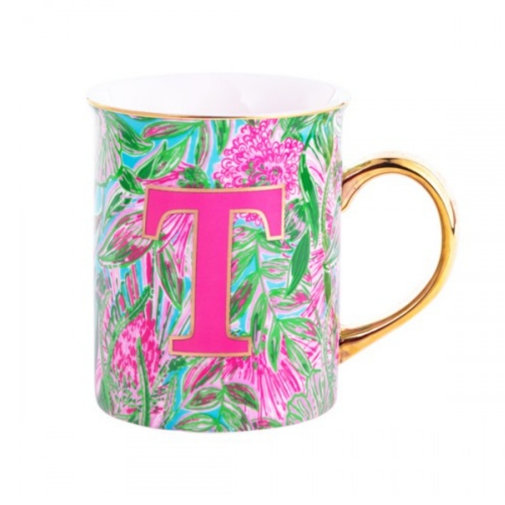 Lilly Pulitzer Ceramic Monogram T Floral Mug NWT